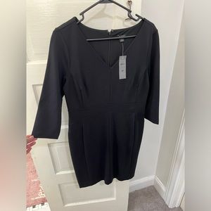 Ann Taylor Black Midi Dress with V-Neck